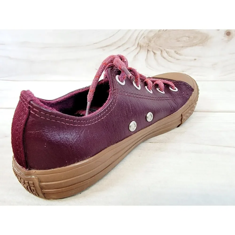 Converse Chuck Taylor All Star Ox Fashion Leather Sneakers Youth Size 3 Burgandy